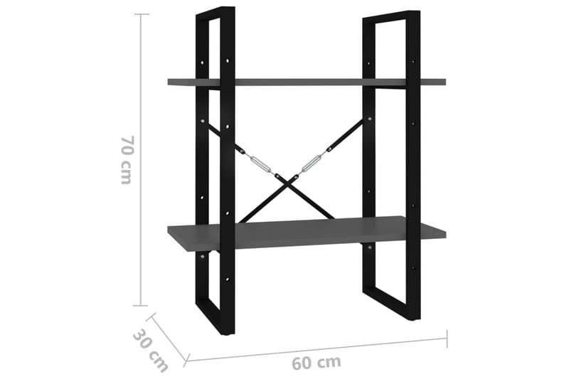 Bokhylla 2 hyllplan grå 60x30x70 cm spånskiva - Grå - Bokhylla