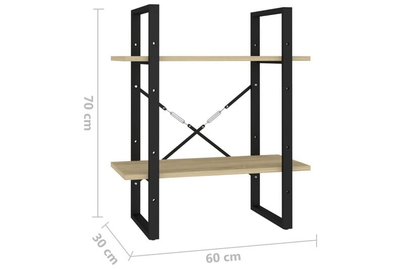 Bokhylla 2 hyllplan sonoma-ek 60x30x70 cm spånskiva - Brun - Förvaring - Hylla - Bokhylla