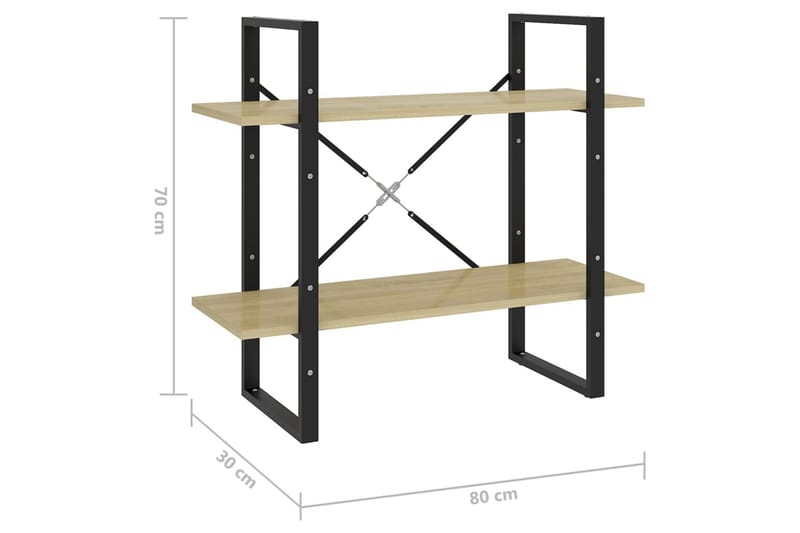 Bokhylla 2 hyllplan sonoma-ek 80x30x70 cm spånskiva - Ek - Bokhylla