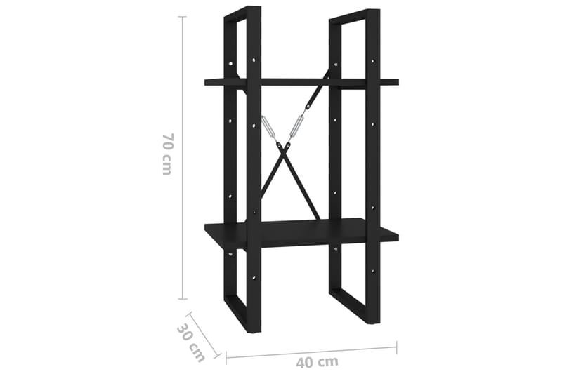 Bokhylla 2 hyllplan svart 40x30x70 cm spånskiva - Svart - Förvaring - Hylla - Bokhylla