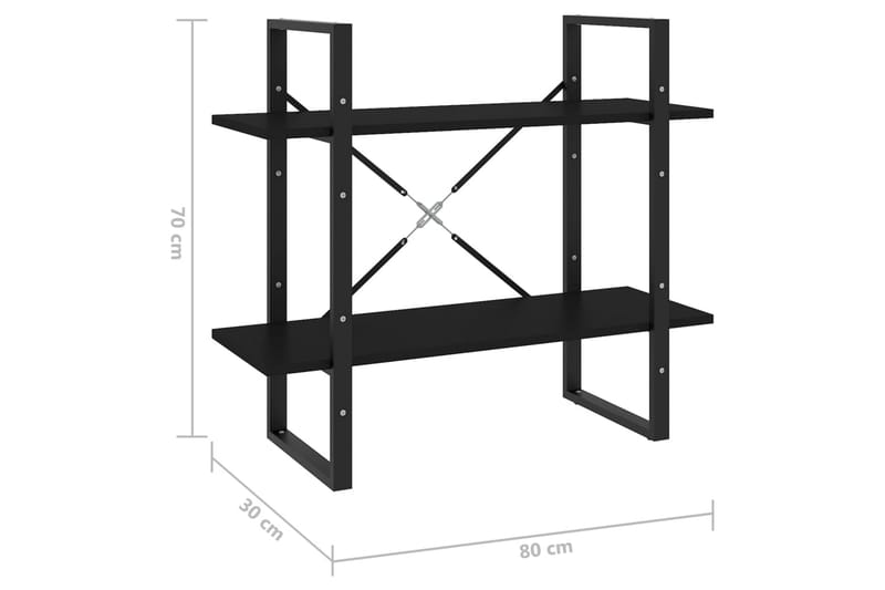 Bokhylla 2 hyllplan svart 80x30x70 cm spånskiva - Svart - Bokhylla