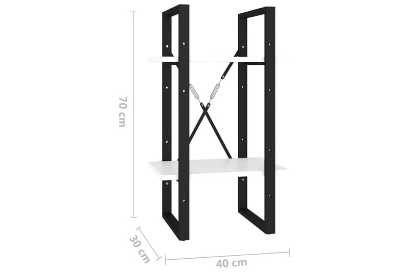 Bokhylla 2 hyllplan vit 40x30x70 cm spånskiva - Vit - Bokhylla