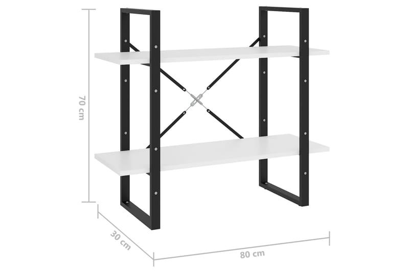 Bokhylla 2 hyllplan vit 80x30x70 cm spånskiva - Vit - Bokhylla