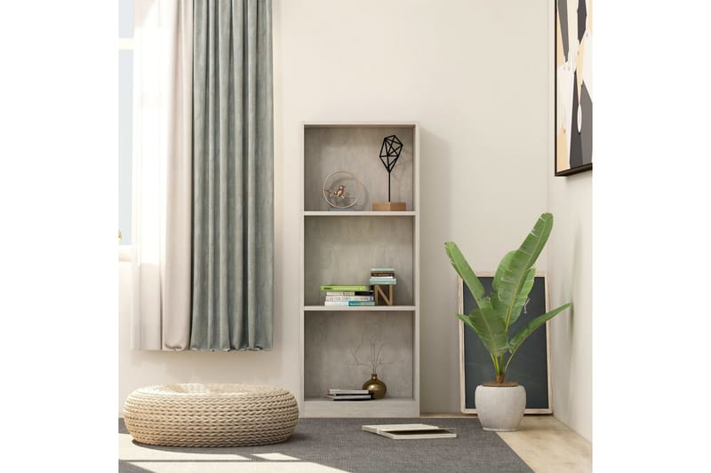 Bokhylla 3 hyllor betonggrå 40x24x108 cm spånskiva - Grå - Förvaring - Hylla - Bokhylla