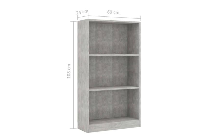 Bokhylla 3 hyllor betonggrå 60x24x108 cm spånskiva - Grå - Förvaring - Hylla - Bokhylla