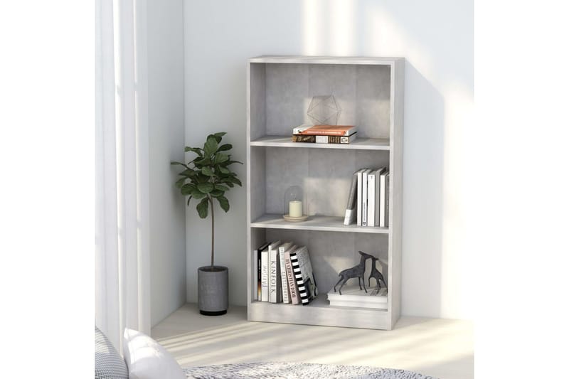Bokhylla 3 hyllor betonggrå 60x24x108 cm spånskiva - Grå - Förvaring - Hylla - Bokhylla