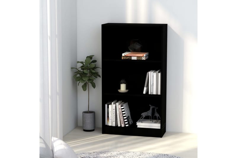Bokhylla 3 hyllor svart 60x24x108 cm spånskiva - Svart - Förvaring - Hylla - Bokhylla