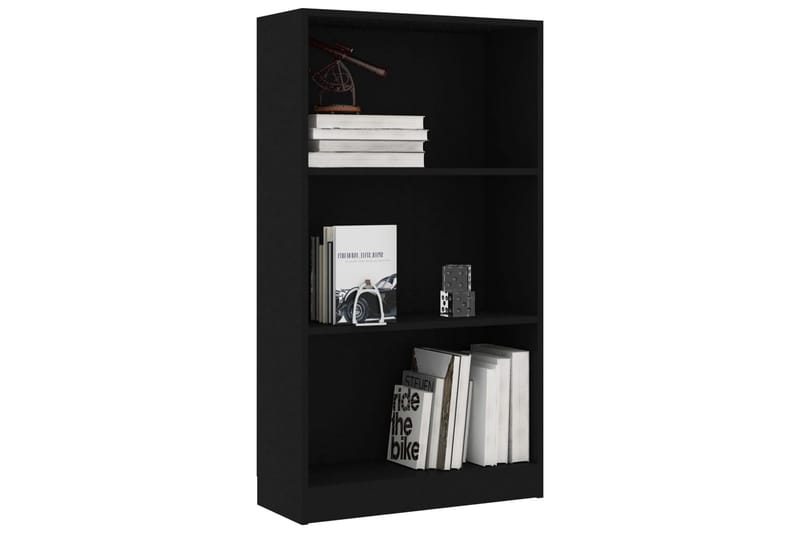 Bokhylla 3 hyllor svart 60x24x108 cm spånskiva - Svart - Förvaring - Hylla - Bokhylla