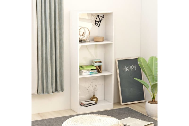 Bokhylla 3 hyllor vit högglans 40x24x108 cm spånskiva - Vit - Förvaring - Hylla - Bokhylla