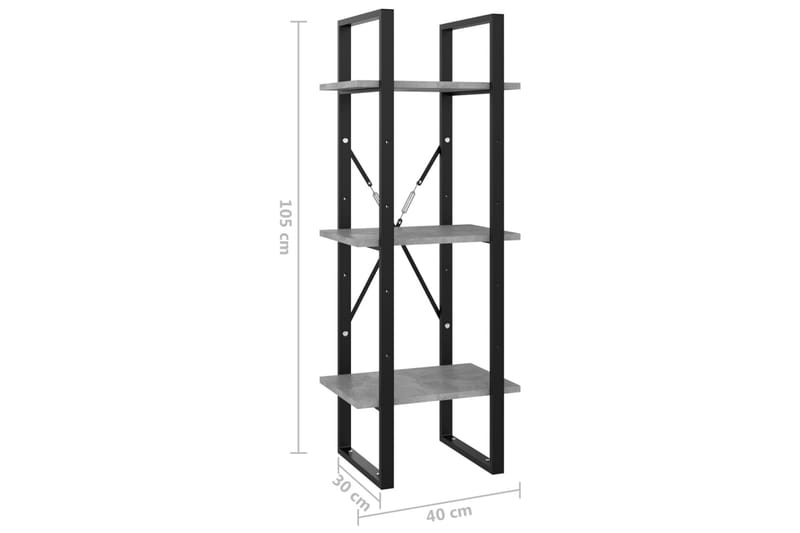 Bokhylla 3 hyllplan betonggrå 40x30x105 cm spånskiva - Betonggrå - Bokhylla