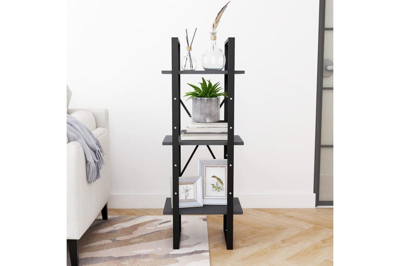 Bokhylla 3 hyllplan grå 40x30x105 cm massiv furu - Grå - Förvaring - Hylla - Bokhylla