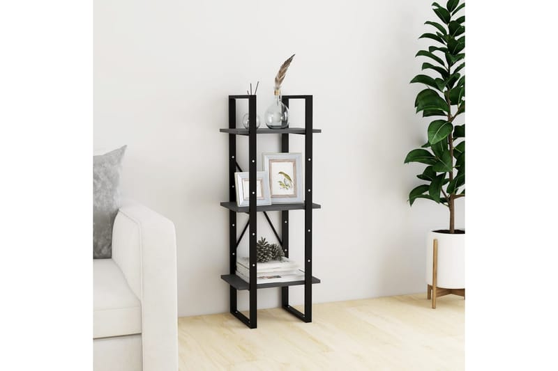Bokhylla 3 hyllplan grå 40x30x105 cm massiv furu - Grå - Förvaring - Hylla - Bokhylla