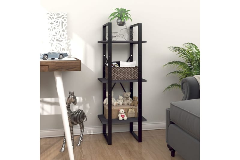 Bokhylla 3 hyllplan grå 40x30x105 cm spånskiva - Grå - Förvaring - Hylla - Bokhylla