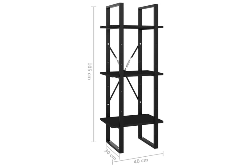 Bokhylla 3 hyllplan svart 40x30x105 cm spånskiva - Svart - Förvaring - Hylla - Bokhylla