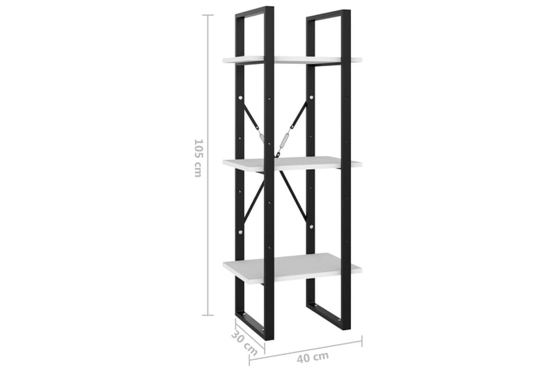 Bokhylla 3 hyllplan vit 40x30x105 cm spånskiva - Vit - Förvaring - Hylla - Bokhylla