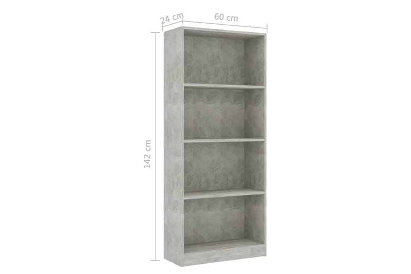 Bokhylla 4 hyllor betonggrå 60x24x142 cm spånskiva - Grå - Förvaring - Hylla - Bokhylla