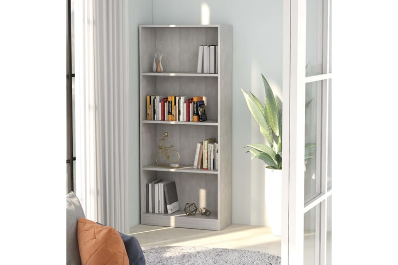 Bokhylla 4 hyllor betonggrå 60x24x142 cm spånskiva - Grå - Förvaring - Hylla - Bokhylla