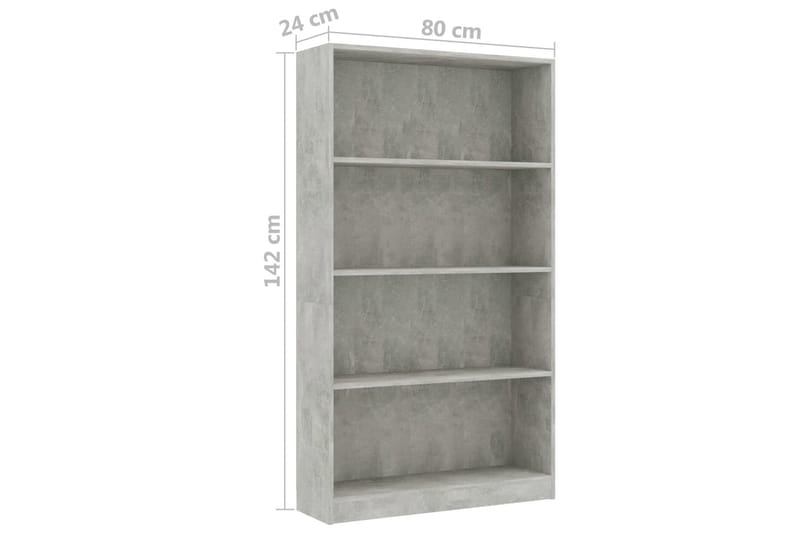 Bokhylla 4 hyllor betonggrå 80x24x142 cm spånskiva - Grå - Förvaring - Hylla - Bokhylla