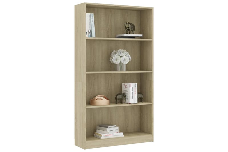 Bokhylla 4 hyllor sonoma-ek 80x24x142 cm spånskiva - Brun - Förvaring - Hylla - Bokhylla