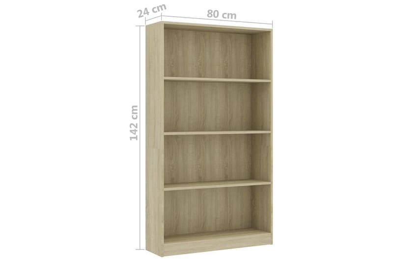 Bokhylla 4 hyllor sonoma-ek 80x24x142 cm spånskiva - Brun - Förvaring - Hylla - Bokhylla