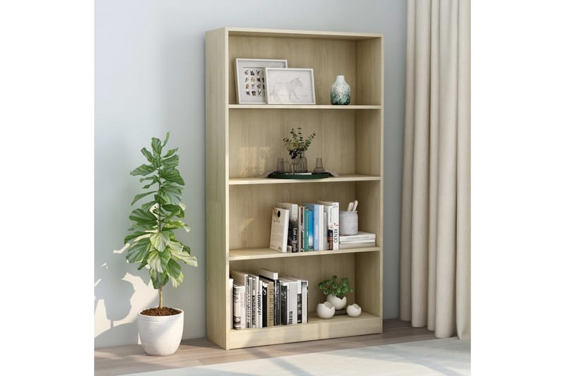 Bokhylla 4 hyllor sonoma-ek 80x24x142 cm spånskiva - Brun - Förvaring - Hylla - Bokhylla