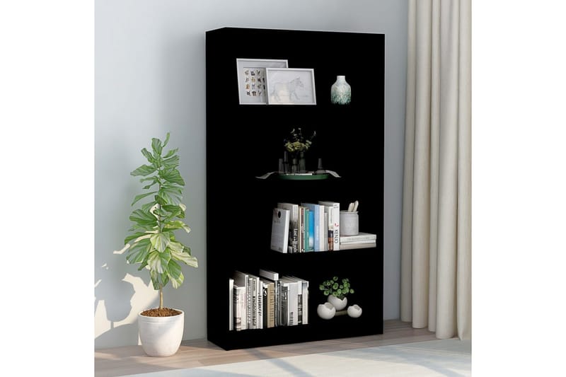 Bokhylla 4 hyllor svart 80x24x142 cm spånskiva - Svart - Förvaring - Hylla - Bokhylla