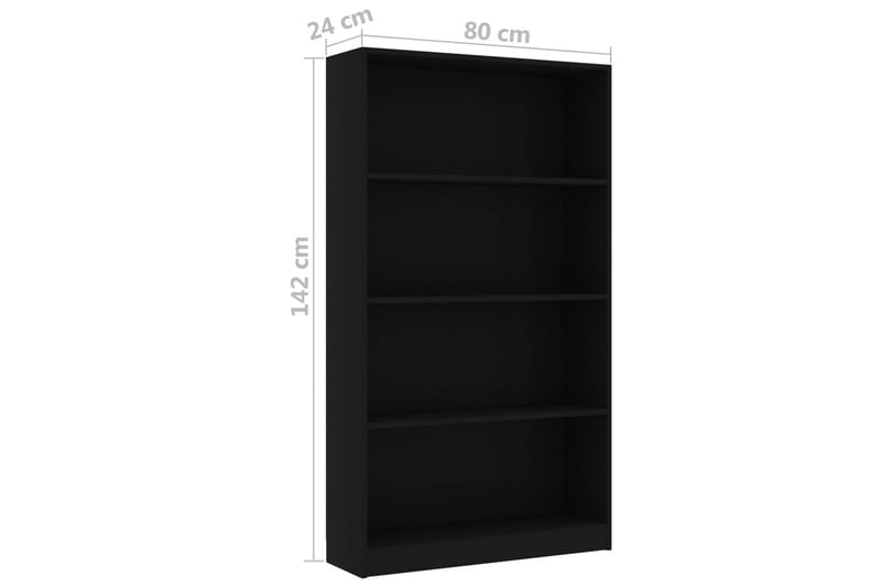 Bokhylla 4 hyllor svart 80x24x142 cm spånskiva - Svart - Förvaring - Hylla - Bokhylla