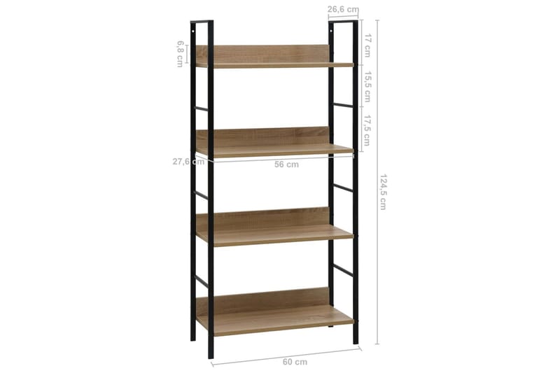 Bokhylla 4 hyllplan ek 60x27,6x124,5 cm spånskiva - Brun - Förvaring - Hylla - Bokhylla