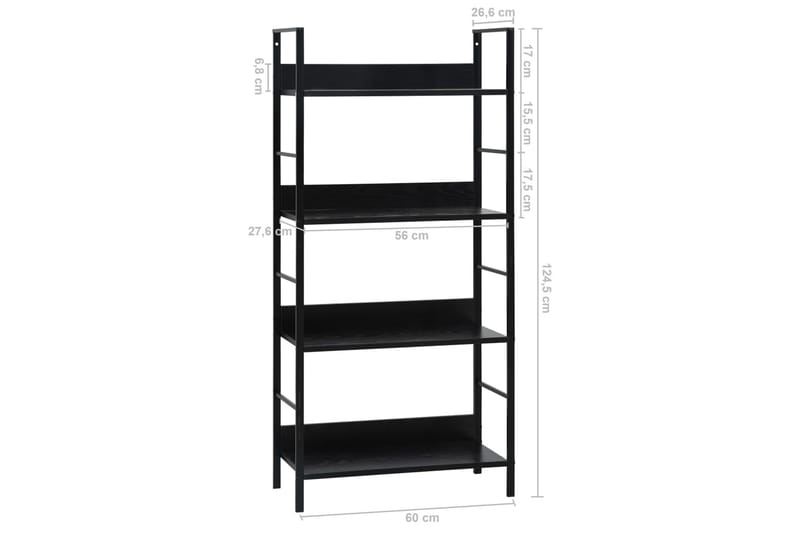 Bokhylla 4 hyllplan svart 60x27,6x124,5 cm spånskiva - Svart - Förvaring - Hylla - Bokhylla
