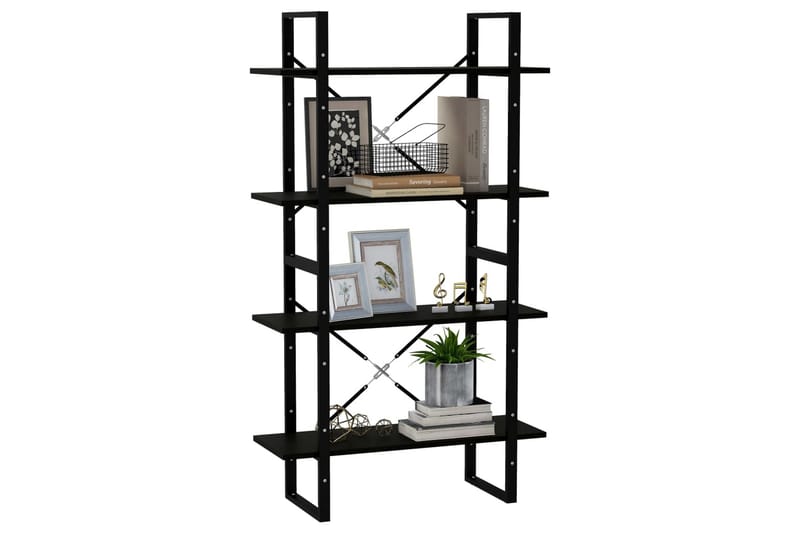 Bokhylla 4 hyllplan svart 80x30x140 cm massiv furu - Svart - Förvaring - Hylla - Bokhylla