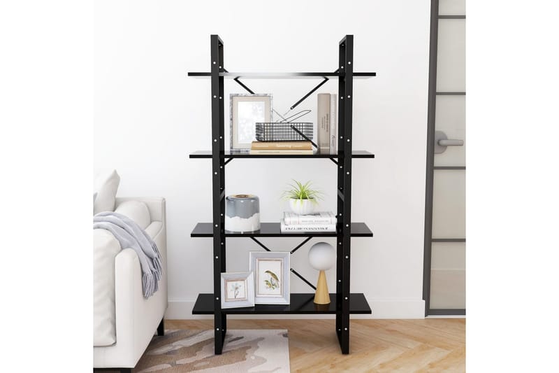Bokhylla 4 hyllplan svart 80x30x140 cm spånskiva - Svart - Förvaring - Hylla - Bokhylla