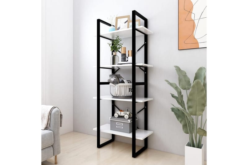 Bokhylla 4 hyllplan vit 60x30x140 cm spånskiva - Vit - Förvaring - Hylla - Bokhylla