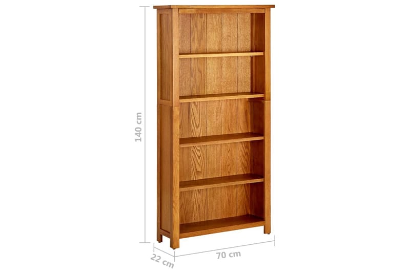 Bokhylla 5 hyllor 70x22x140 cm massiv ek - Brun - Förvaring - Hylla - Bokhylla