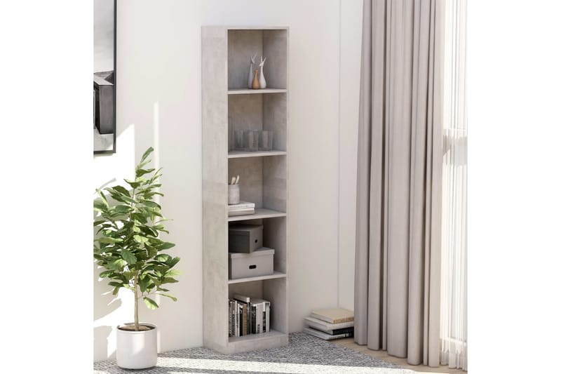 Bokhylla 5 hyllor betonggrå 40x24x175 cm spånskiva - Grå - Förvaring - Hylla - Bokhylla