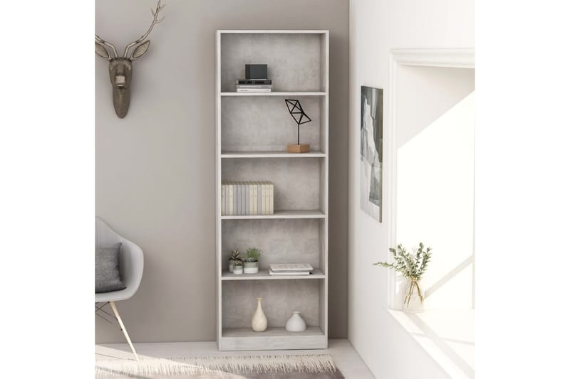 Bokhylla 5 hyllor betonggrå 60x24x175 cm spånskiva - Grå - Förvaring - Hylla - Bokhylla