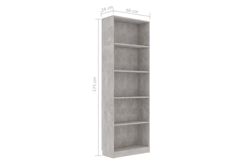 Bokhylla 5 hyllor betonggrå 60x24x175 cm spånskiva - Grå - Förvaring - Hylla - Bokhylla