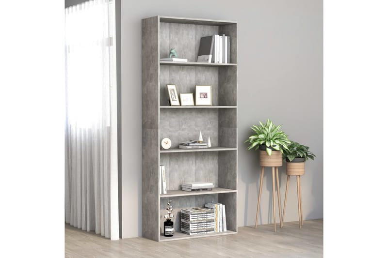 Bokhylla 5 hyllor betonggrå 80x30x189 cm spånskiva - Grå - Förvaring - Hylla - Bokhylla