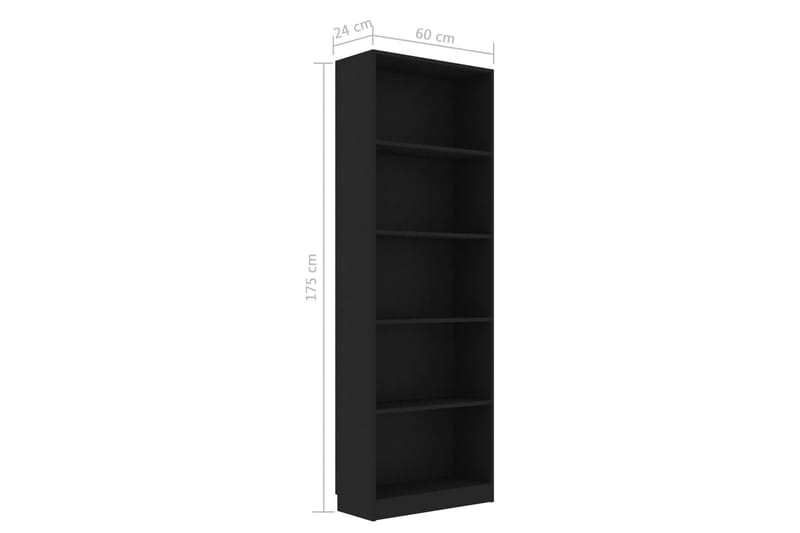 Bokhylla 5 hyllor svart 60x24x175 cm spånskiva - Svart - Förvaring - Hylla - Bokhylla