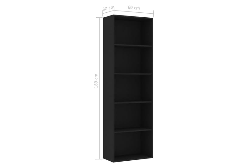 Bokhylla 5 hyllor svart 60x30x189 cm spånskiva - Svart - Förvaring - Hylla - Bokhylla