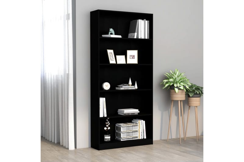 Bokhylla 5 hyllor svart 80x24x175 cm spånskiva - Svart - Förvaring - Hylla - Bokhylla
