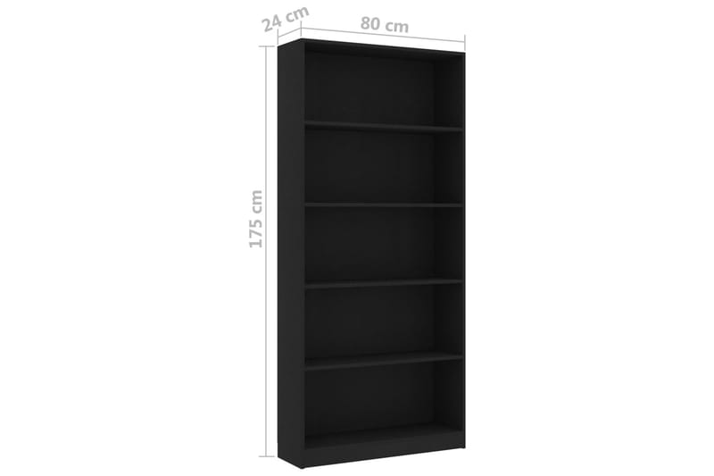 Bokhylla 5 hyllor svart 80x24x175 cm spånskiva - Svart - Förvaring - Hylla - Bokhylla