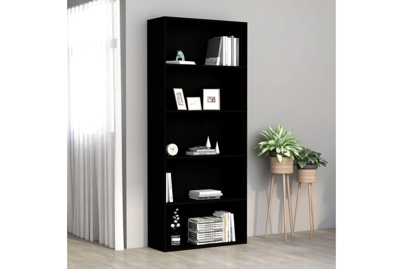 Bokhylla 5 hyllor svart 80x30x189 cm spånskiva - Svart - Förvaring - Hylla - Bokhylla