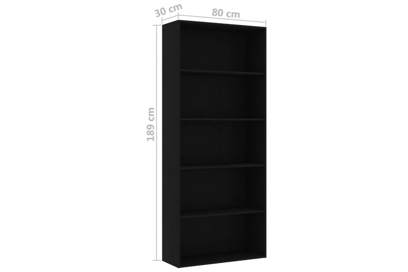 Bokhylla 5 hyllor svart 80x30x189 cm spånskiva - Svart - Förvaring - Hylla - Bokhylla
