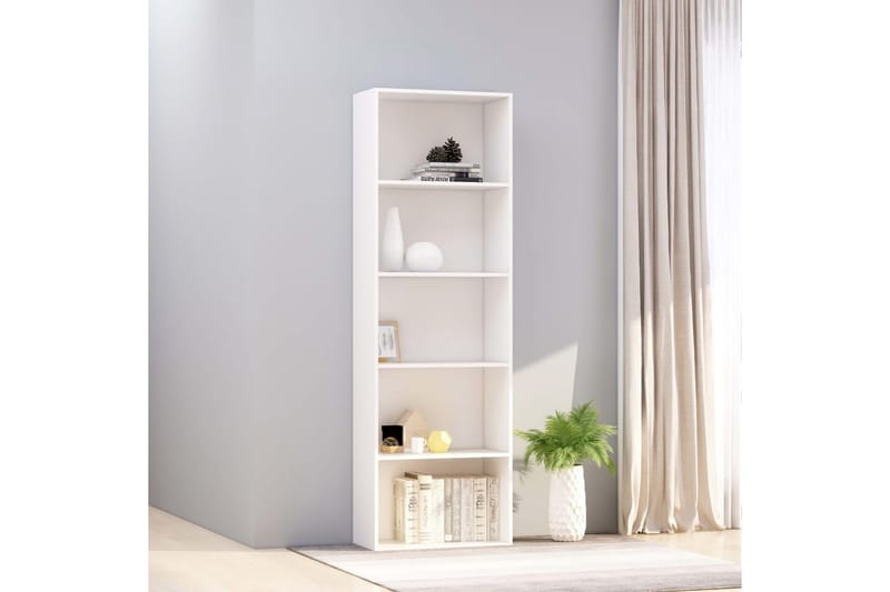 Bokhylla 5 hyllor vit 60x30x189 cm spånskiva - Vit - Förvaring - Hylla - Bokhylla