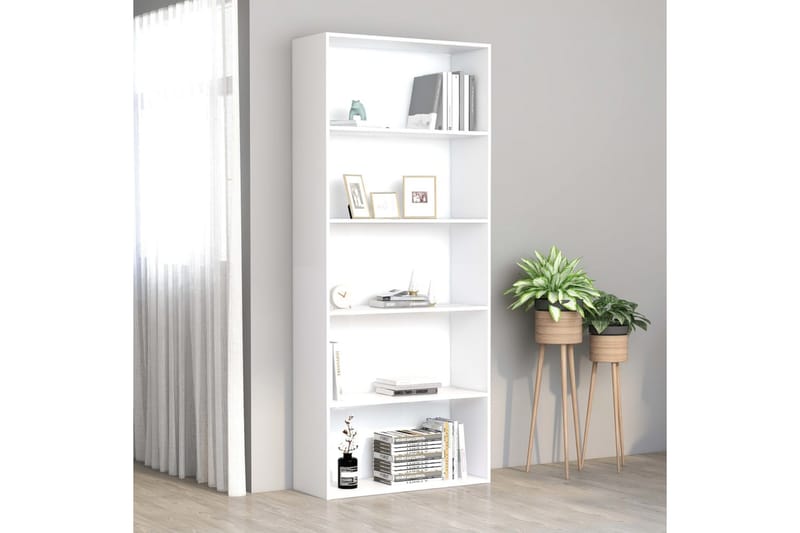 Bokhylla 5 hyllor vit 80x30x189 cm spånskiva - Vit - Förvaring - Hylla - Bokhylla