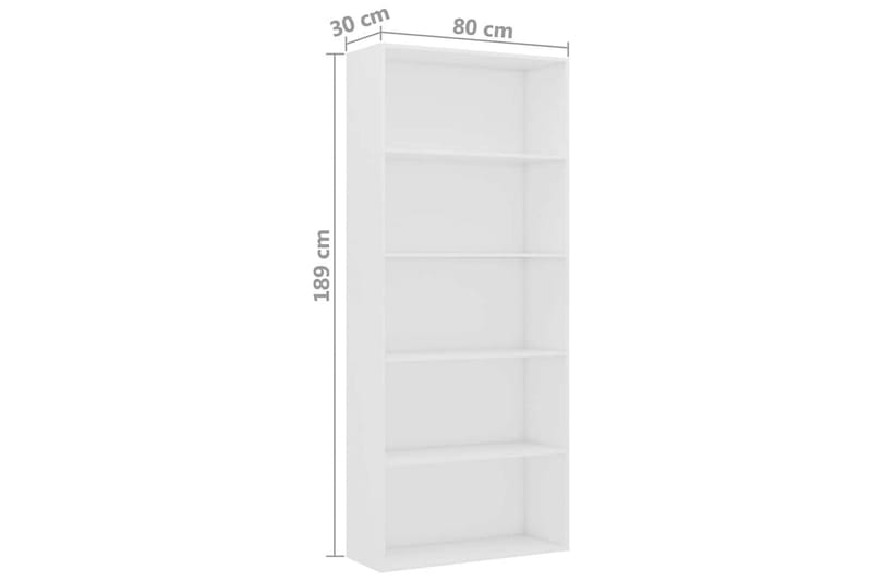 Bokhylla 5 hyllor vit 80x30x189 cm spånskiva - Vit - Förvaring - Hylla - Bokhylla
