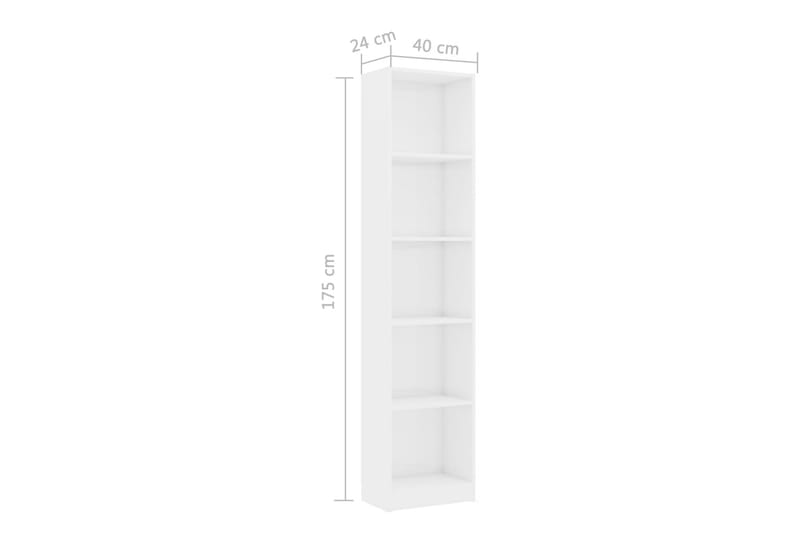 Bokhylla 5 hyllor vit högglans 40x24x175 cm spånskiva - Vit - Förvaring - Hylla - Bokhylla