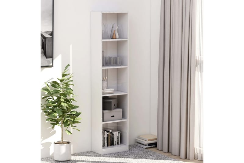 Bokhylla 5 hyllor vit högglans 40x24x175 cm spånskiva - Vit - Förvaring - Hylla - Bokhylla