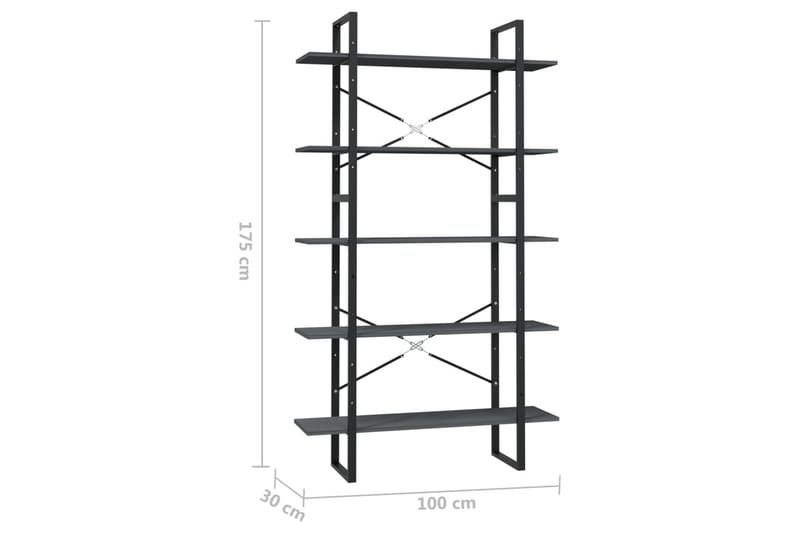 Bokhylla 5 hyllplan grå 100x30x175 cm furu - Grå - Bokhylla