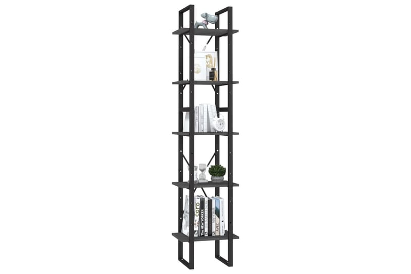 Bokhylla 5 hyllplan grå 40x30x175 cm furu - Grå - Förvaring - Hylla - Bokhylla